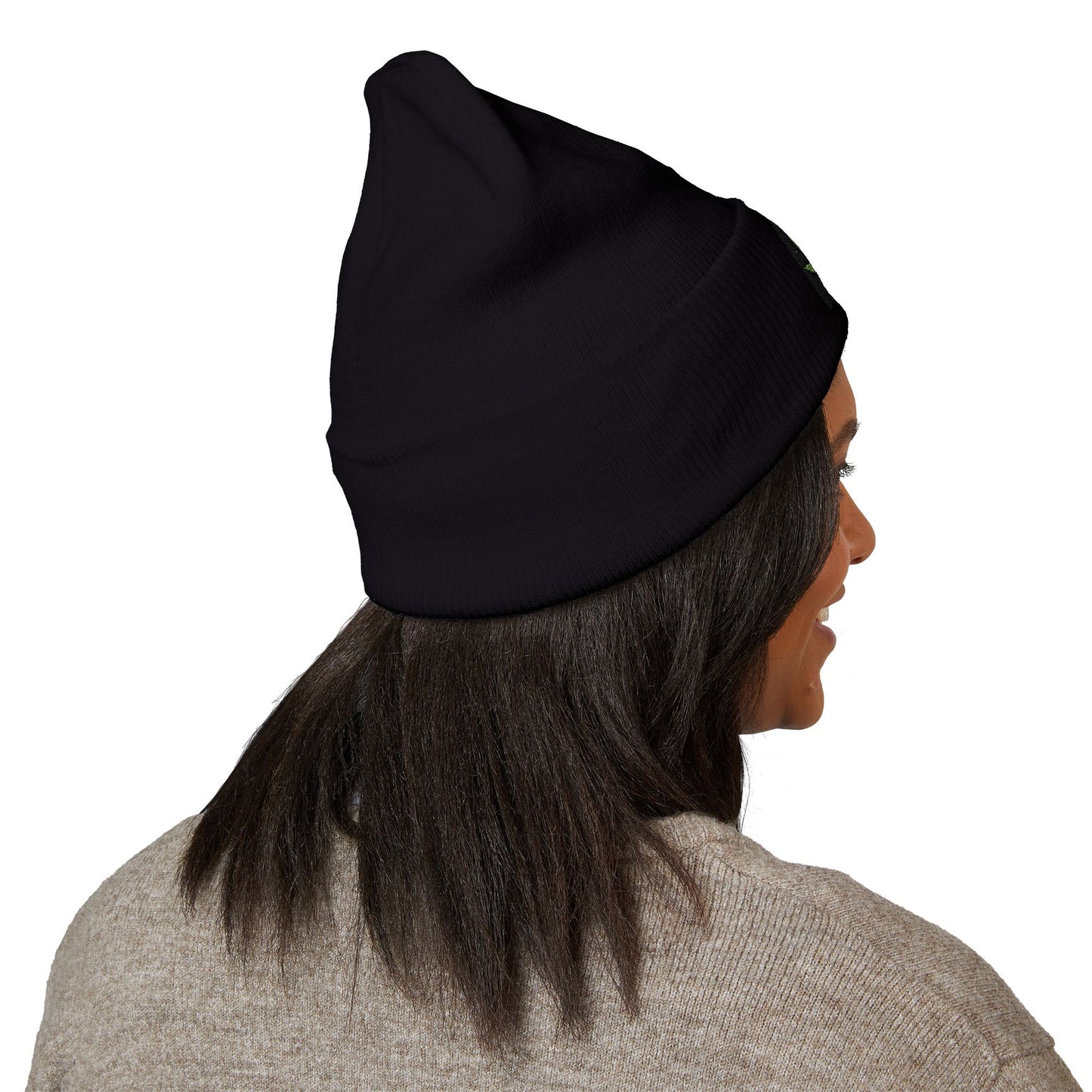 Embroidered Cannabis Leaf Cuffed Beanie — Classic Knit Winter Hat